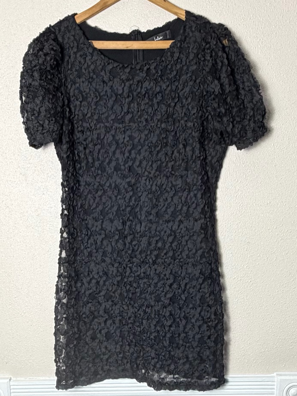 Lulu's Black Floral Textured Puff-Sleeve Mini Dress